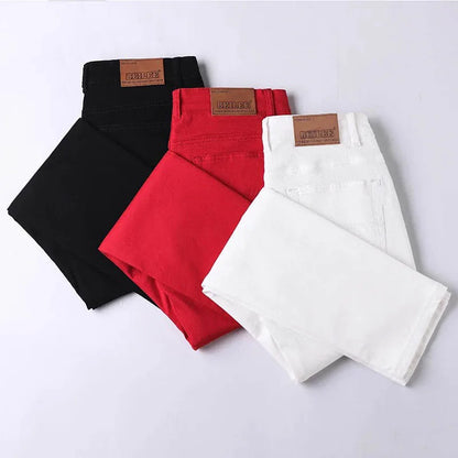 Men Classic Version Slim Stretch Trousers Clothing Red Straight Jeans Fashion High Quality Casual  Denim Pants Male 36 40