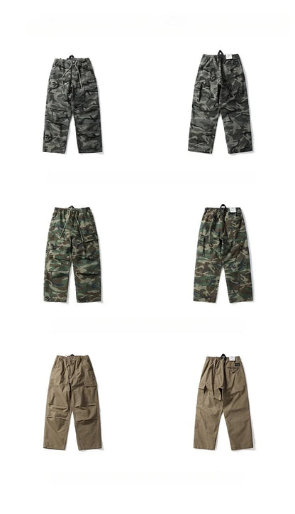 American Tactical Cargo Pants Men Heavyweight Cotton Loose Fit Straight Leg Camouflage Vintage Washed Outdoor Streetwear Premium