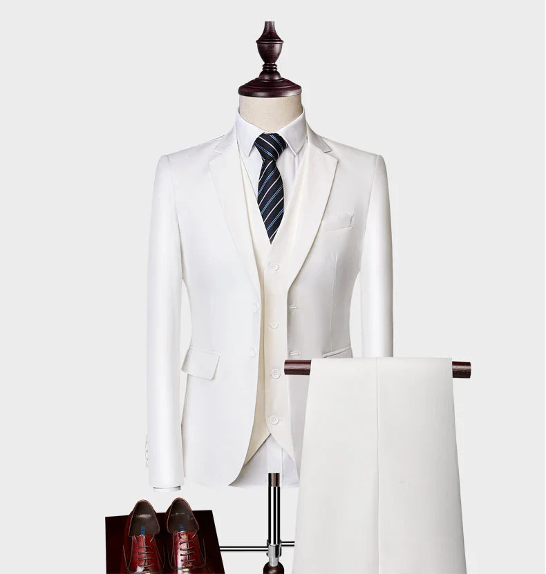 Men's Business Casual Suit for Weddings, Genuine Blazer, Vest and Pants, Big & Tall,Slim Fit Waistcoat, Dress Trousers, US Size