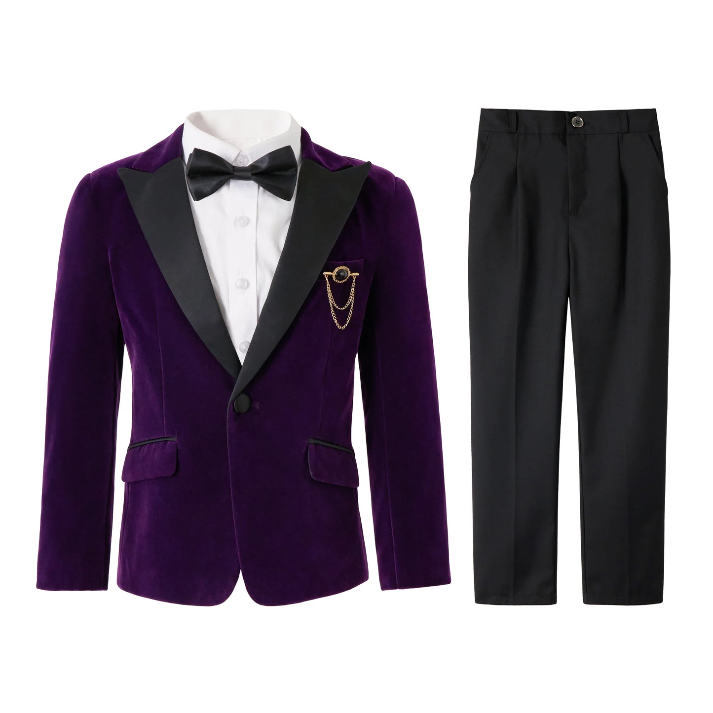 5Pcs Boys Christmas Velvet Formal Suits Kids Slim Tuxedo Set Classic Wedding Birthday Wear 3-12Years