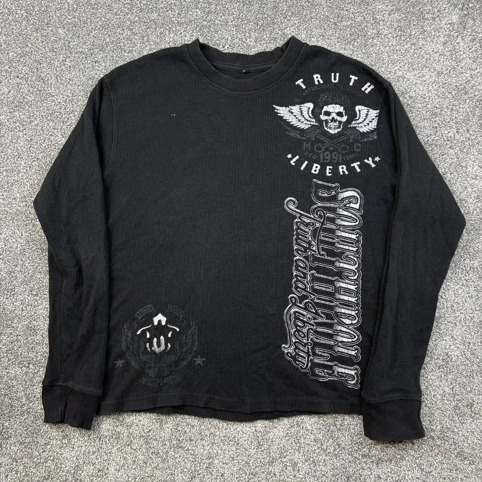 Y2K Nematode Phantom Thread Printing Long Sleeve T Shirt Loose and Heavy Style Old Washed Gothic Retro Street Fashion Top