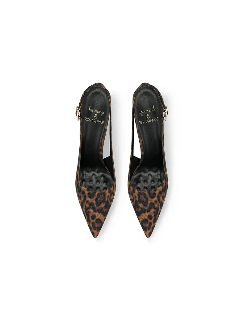 Summer new leopard print pointed French high-end fashion, not tiring foot matching skirt, slim heels, high heels for women