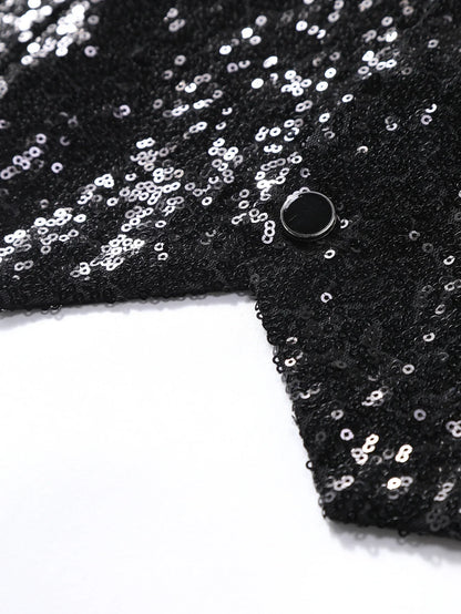2026 New Black Men's Shiny Sequin Suit Collar Sleeveless Vest, Wedding/Party/Stage Performance, Gold or Silver Optional