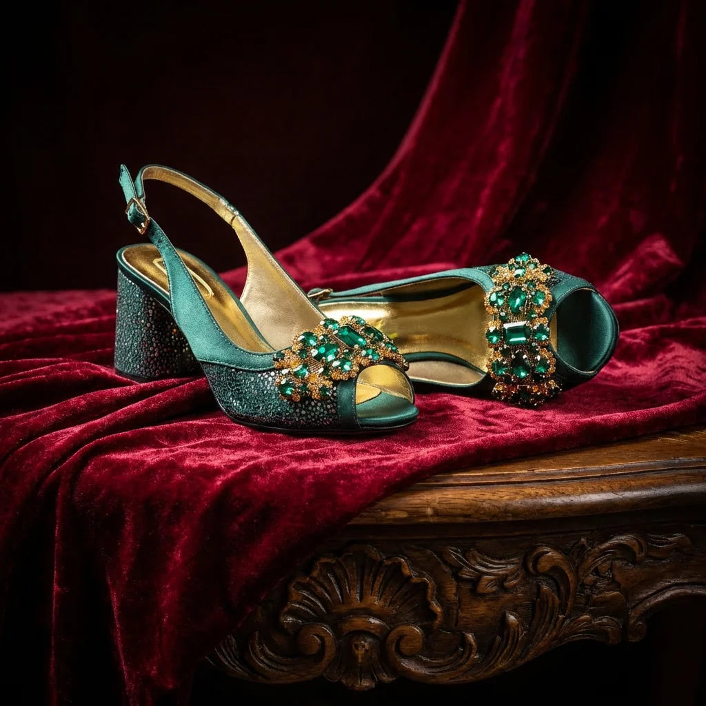 2026 New Green Elegant Women's High Heels Shoes  & Bag Set Rhinestone-Embellished Designer Shoes Perfect for Special Occasionss