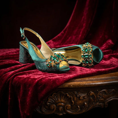 2026 New Green Elegant Women's High Heels Shoes  & Bag Set Rhinestone-Embellished Designer Shoes Perfect for Special Occasionss