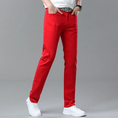 White Jeans Men's Fashion Straight Elastic Cotton Denim Pants Spring Autumn All-match Business Casual Trousers Male Clothes