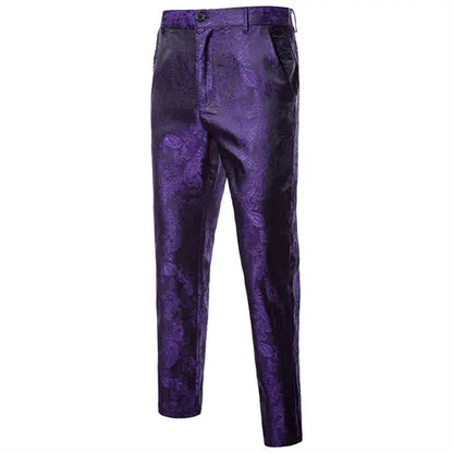 Spring Thin Men's Purple Floral Suit Pants, Wedding Party Dresses Pant, Fashion Casual Trousers, Red Black Pantalones Hombre