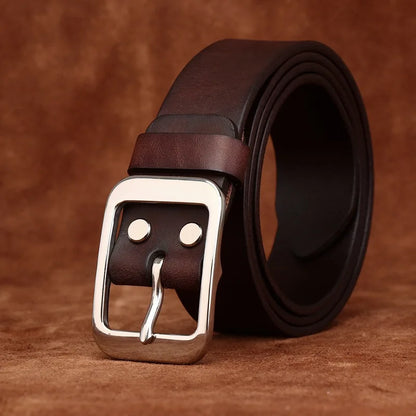 3.8CM Pure Cowhide Stainless Steel Needle Buckle Genuine Leather Casual Jeans Belt Men High Quality Luxury Male Strap Cintos
