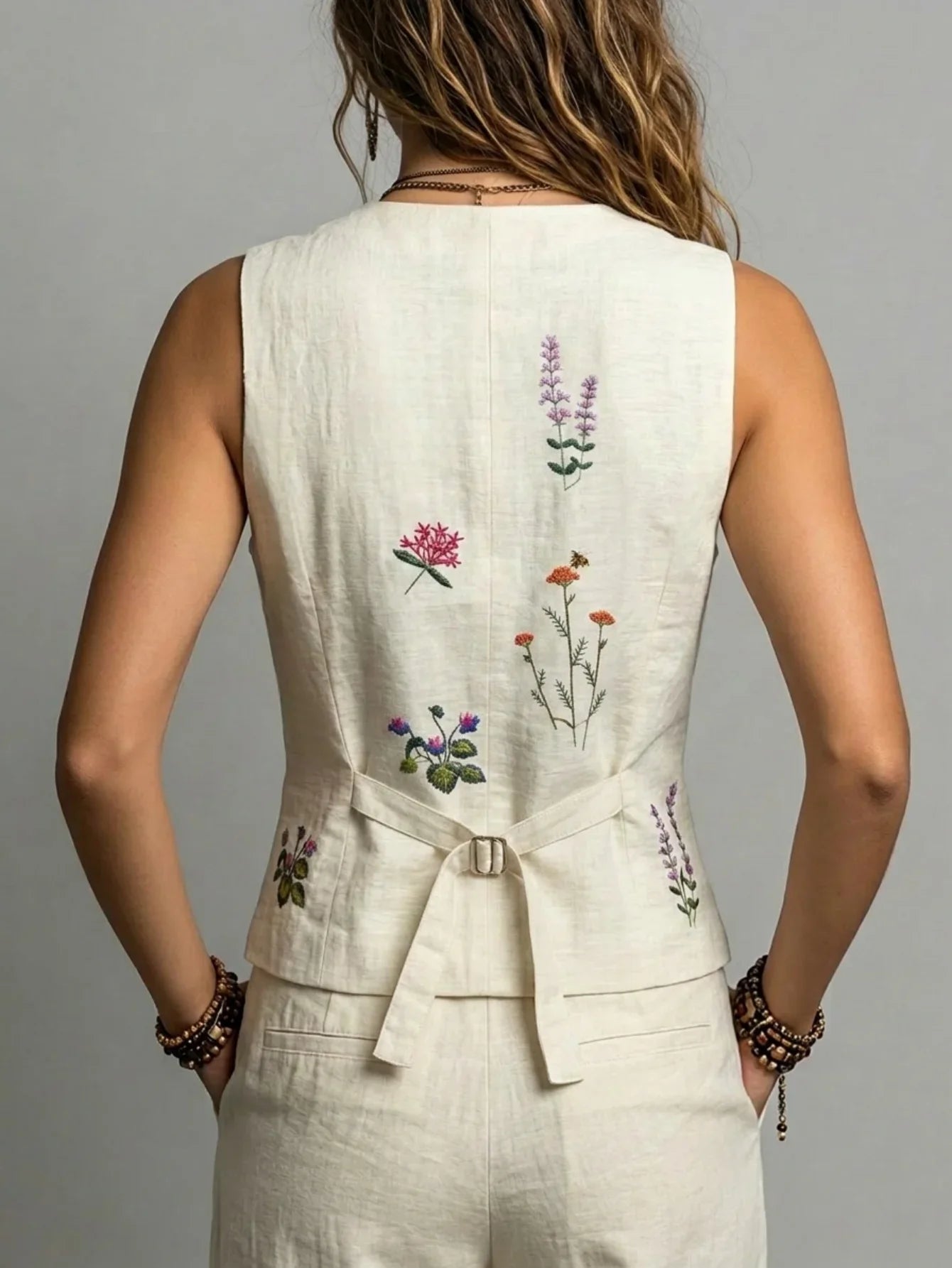 New Arrival Women's Linen Waistcoat for Spring Summer & Autumn, Exquisite Embroidery Craft, Back Waist Adjustable Buckle, Elegan