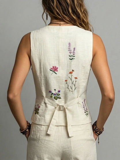 New Arrival Women's Linen Waistcoat for Spring Summer & Autumn, Exquisite Embroidery Craft, Back Waist Adjustable Buckle, Elegan