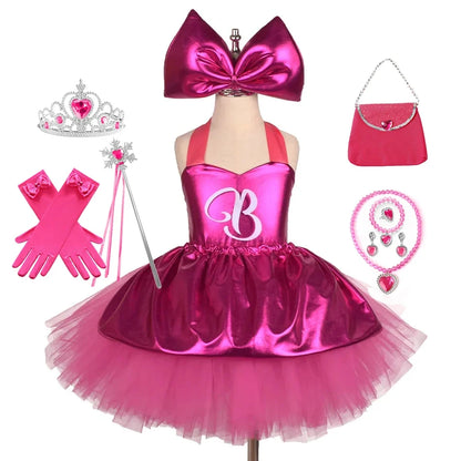 Princess Girls Rosy Knee Length Rose Red Tutu Dresses for Girl Letter B Birthday Party New Year Christmas Costumes Margot Robbie