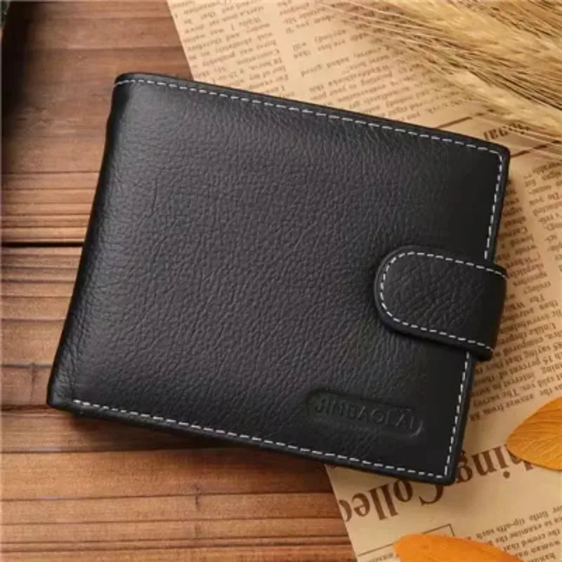 Portefeuille homme en cuir véritable Produit de qualité supérieure Portefeuilles en cuir de vachette véritable pour homme Portefeuille court noir Portefeuille Homme Petits Portefeuilles