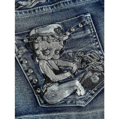 Women's Blue Denim Shorts Y2k Jeans Harajuku American Vintage High Waist Jorts Casual Jeans 2000s Embroidery Sexy Clothes Summer