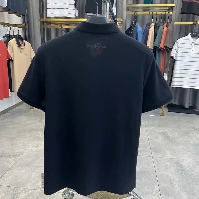 High end 100% cotton short sleeve T-shirt men's lapel top 2024 summer new designer brand embroidery fashion casual polo shirt