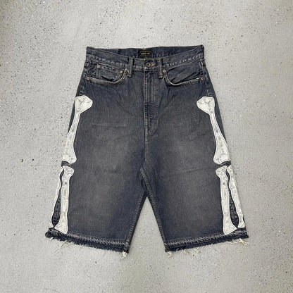 2026 American New Geometric Cherry Blossom Embroidery Wash Jeans Shorts Women Y2K Gothic Hip Hop Popular Casual Joker Shorts