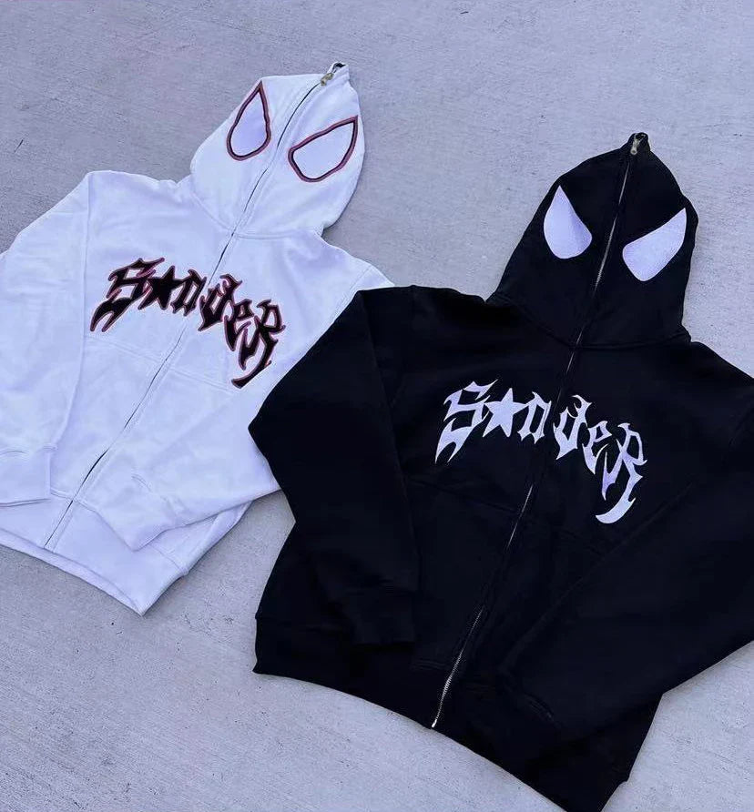 Harajuku Fashion Y2K Oversized Coat Personality Spider Print Women's Hoodie Autumn And Winter Punk Full Zip Up Hoodie Tops