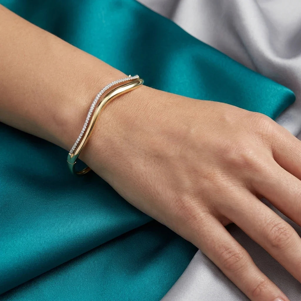 Moissanite Double Wavy Bangle Bracelets for Women GRA Certified 1.5mm Diamond s925 Sterling Silver Plated 18K Bracelet