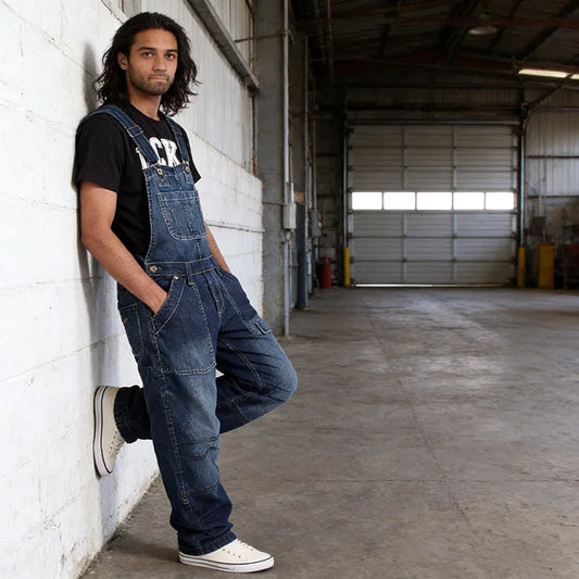 Multi Pocket Denim Overalls Suspenders Baggy Jeans Men'S Street Casual Work Pants Jumpsuits