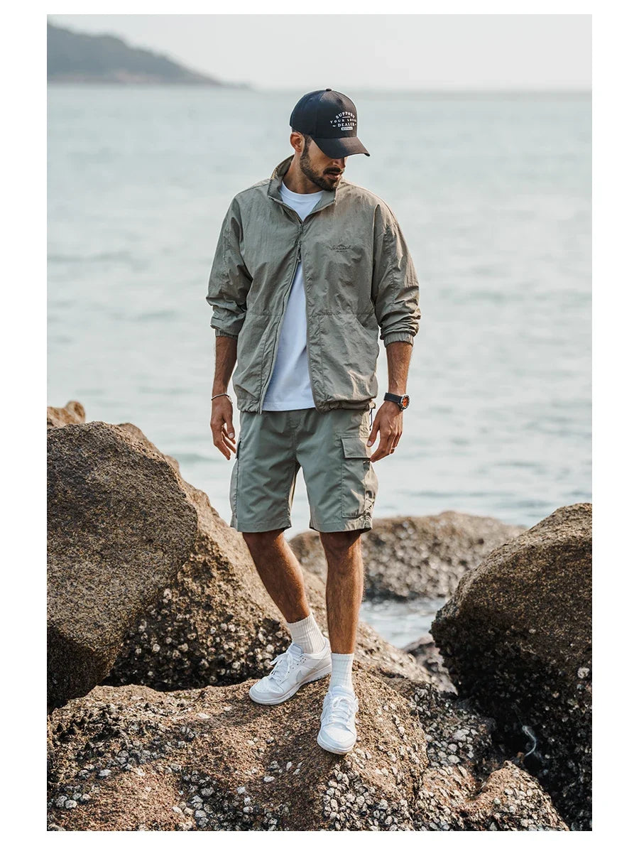 2024 Summer New  Oversize Lightweight 190g  Quick Dry Fabric Cargo Drawstring Shorts Men Cool Fishing Hiking Shorts