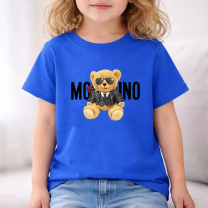 Fashion Letter Bear Print Children Summer Clothing Tshirt+Shorts Black Boy Girl Red Toddler 3-12Yrs Leisure Short-Sleeved Set