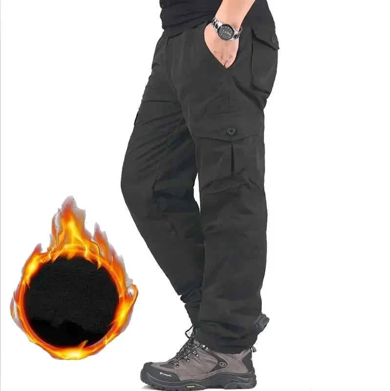 Men's Winter Thicken Fleece Cargo Pants Double Layer Straight Pants Men Casual Cotton Tactical Baggy Pant Warm Trousers S-5XL