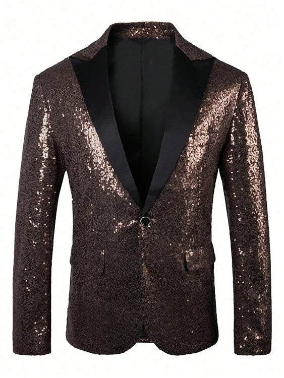 High End Men's Gold Sequin Suit European and American Hosting Performance Dress Korean Version Slim Fit Studio Suit Jacket