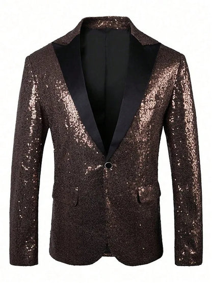 High End Men's Gold Sequin Suit European and American Hosting Performance Dress Korean Version Slim Fit Studio Suit Jacket