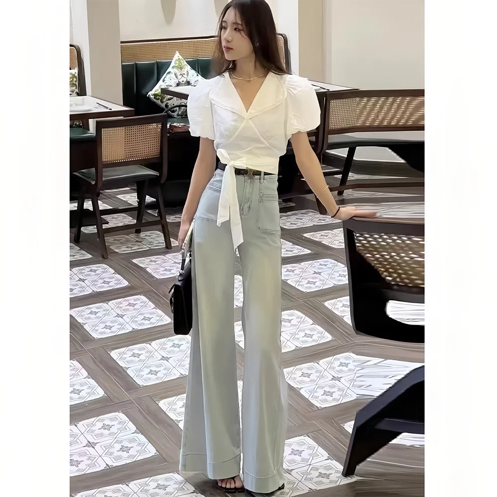 Light Wa Wide Leg Oversized Jeans Women's Small Size Loose Slimming Lazy Versatile Drapey Flared Floor-Length Trendy Pants