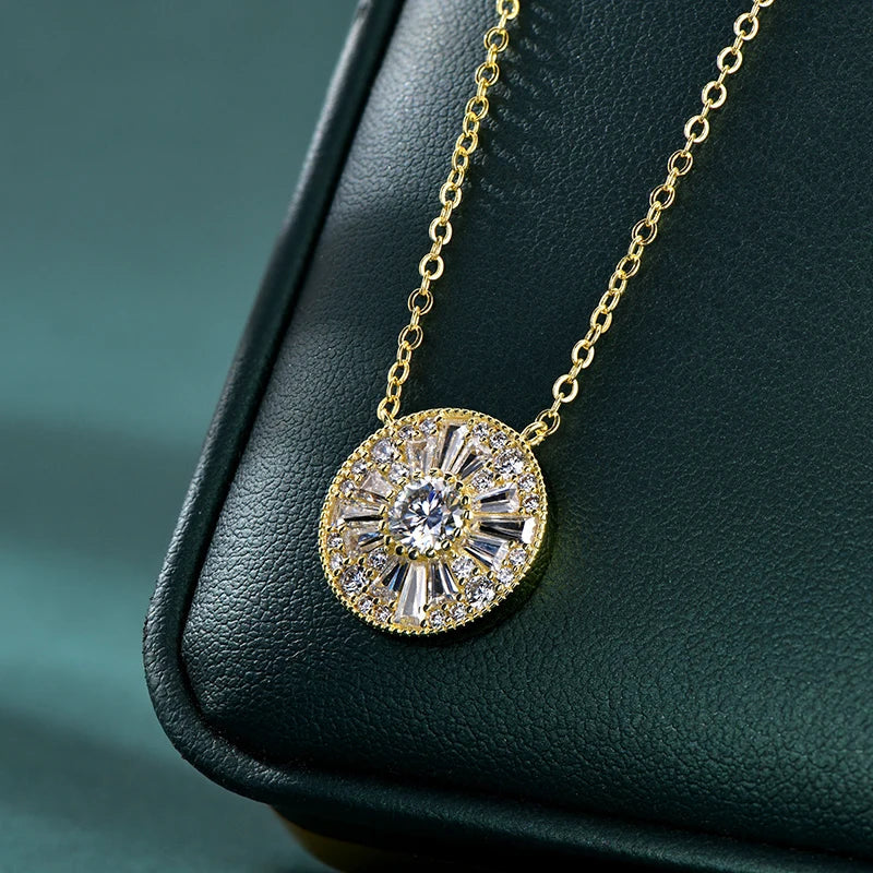 GRA Certified D VVS1 5mm Moissanite Round Charm Pendant Necklace Chain for Women 14K Gold Filled Fine Neck Jewelry Gift