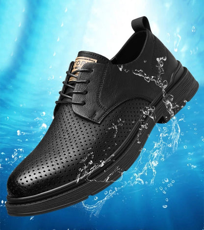 Summer Autumn New Low Top Cow Leather Shoes for Men Hallow Lace Designer Platform Shoes Male Fashion Business Casual Shoe Man
