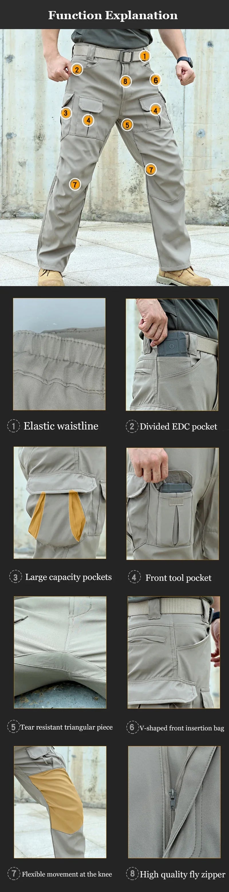 Men's Military Tactical Casual Pants Waterproof Combat Cargo Trousers Multi-pocket Casual Pant Outdoor Training Overalls Male