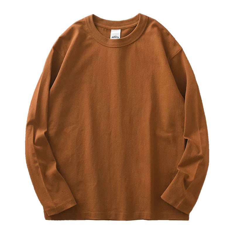 11.2 Oz Heavyweight Autumn Long Sleeved T Shirt for Men 100%Cotton Plain Shirt O-Neck White Tops Oversized Men's Clothing