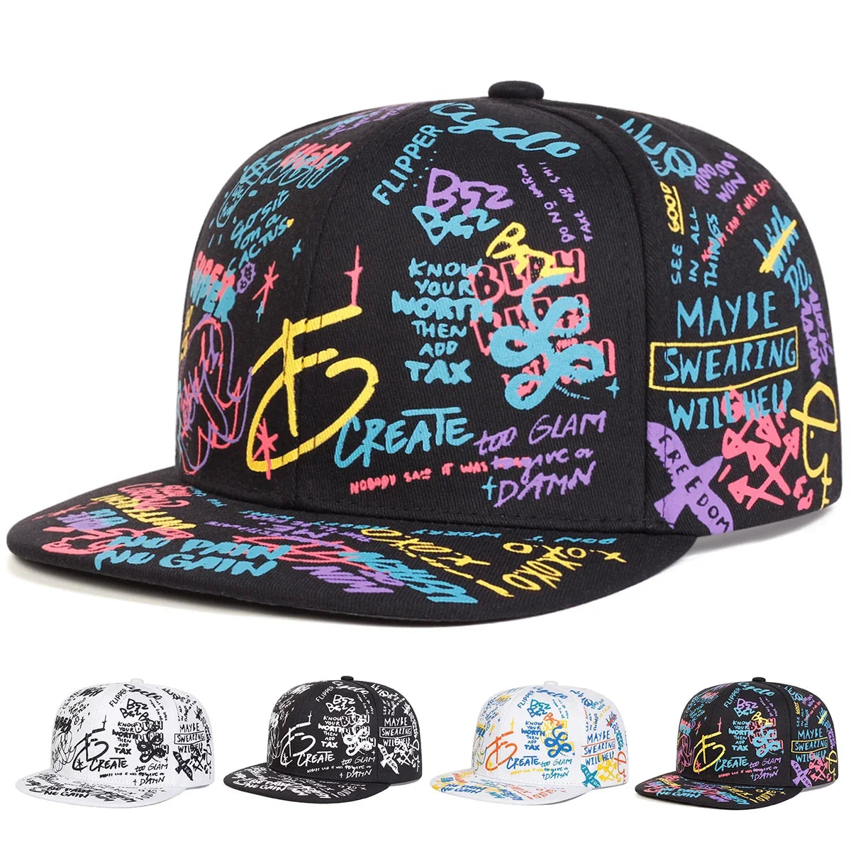 Unisex Colorful Letter Graffiti Printing Hip-hop Hats Spring Autumn Outdoor Adjustable Casual Baseball Caps Sunscreen Hat