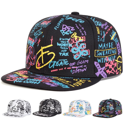 Unisex Colorful Letter Graffiti Printing Hip-hop Hats Spring Autumn Outdoor Adjustable Casual Baseball Caps Sunscreen Hat