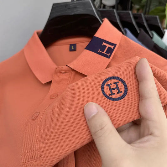 New Best-selling Spring and Autumn Men's Trendy Fashion Lapel Embroidered Long Sleeved Top Polo Shirt Sweatshirt T-shirt