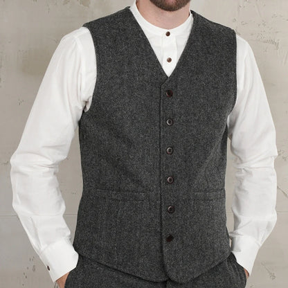 Men Vest Dark Gray Herringbone V Neck Waistcoat For Wedding Business Birthday Banquet Work Office Casual Daily Men Suit Vest