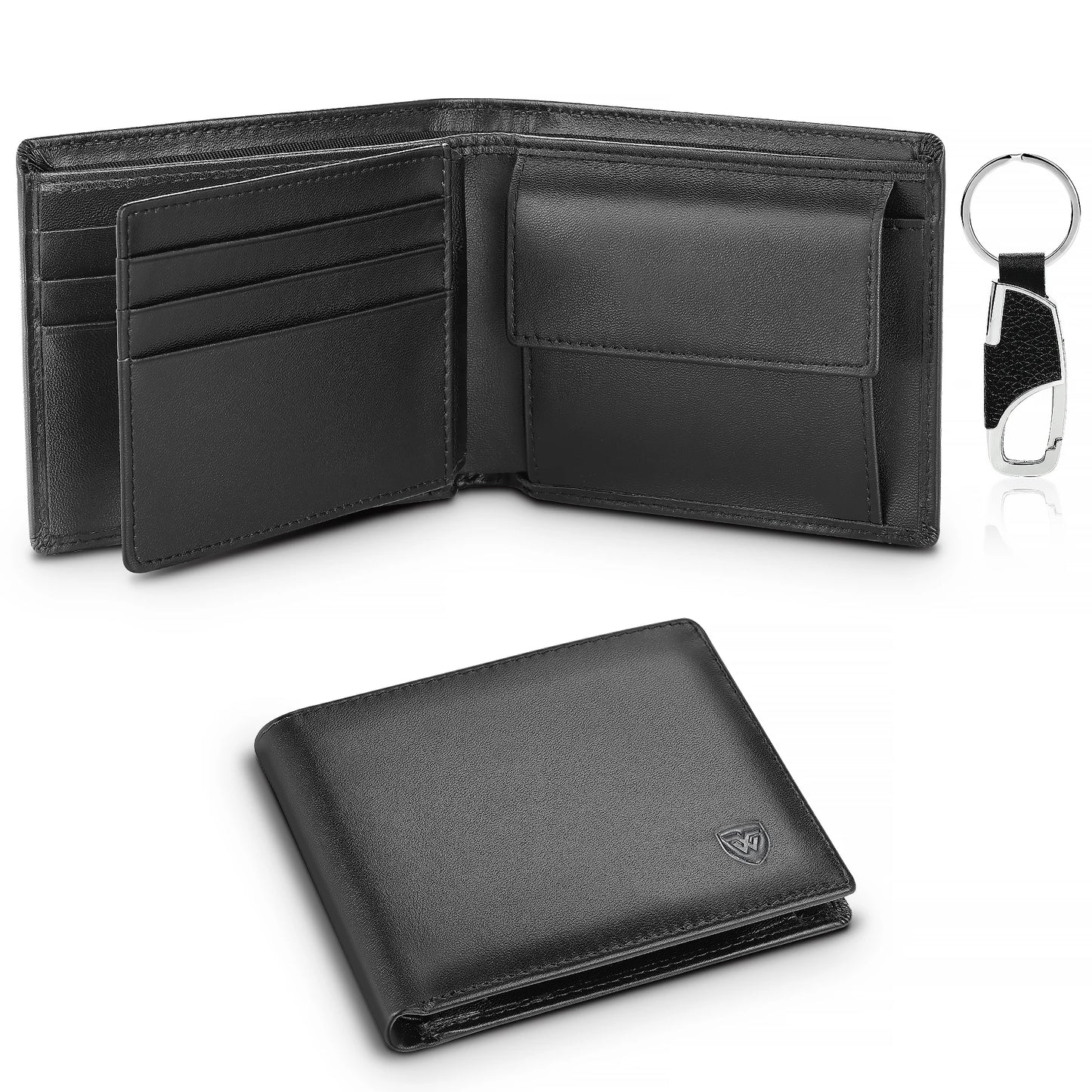 Portefeuille en cuir véritable pour hommes, classique, noir, souple, avec porte-monnaie et porte-cartes de crédit