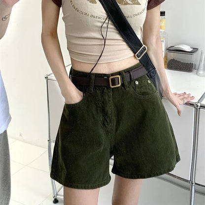 Wide Short Jean Pants Woman With Waist Pocket Denim Shorts for Women Korean Style Youthful Cheap Harajuku Fashion Outfits Jorts
