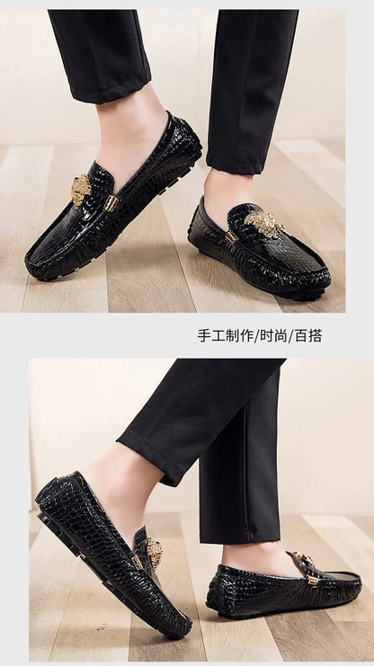 European Station Slip-On Lazy Beanie Shoes Men's Crocodile Pattern Men's Shoes 36 Small Size 48 Large Size New Casual Men's Leather Shoes