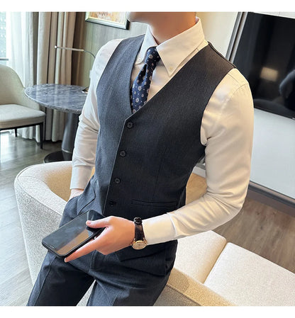 ( Vest + Pants) Men Luxury High Quality Business Suit Vest 2 pieces Formal Groom Wedding Dress Vest Set Fashion Club Clothing