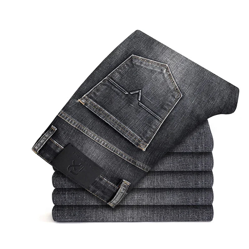 New Men's Slim Straight Elastic Jeans Fashion Business Casual Comfortable Soft Denim Trousers High Quality Mens Designer Clothes