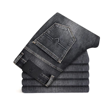 New Men's Slim Straight Elastic Jeans Fashion Business Casual Comfortable Soft Denim Trousers High Quality Mens Designer Clothes