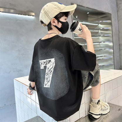 High Quality Boys Summer Top and Bottom Set Cotton T-shirt And Denim Shorts 2 Pieces Suit Kids Children Casual Clothing Set 5-14