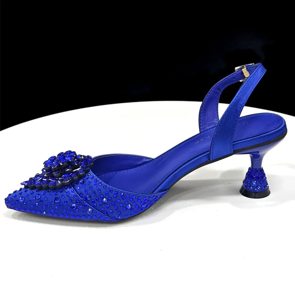 2025 Italian Luxury Rhinestone Taro Purple Pointed Toe High Heel Shoe & Bag Set for Women - Perfect for Parties