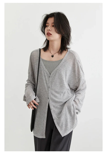 Women's Cardigan New V-neck Long Sleeved Female Shirt Female Jumpers Sun Protection Woman Top Spring Summer 2026