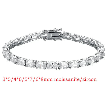 0.3-1.5CT Oval Cut Moissanite Hip-hop Tennis Bracelets for Women Men Lab Diamond Wedding Party 100% S925 Silver Chain