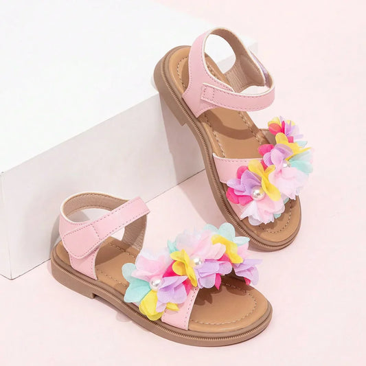 Cute Girls Sandals 2026 New Soft Hook & Loop Beige Kids Princess Shoes Casual Sandals Cute Children Shoes Non-slip