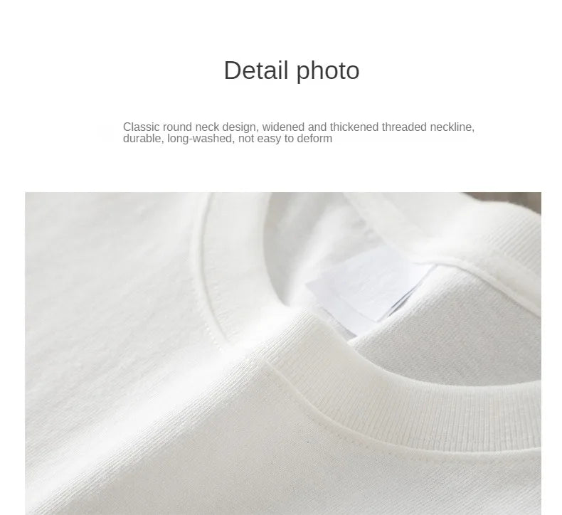 320gsm Heavy Short-Sleeved T-Shirt Men's Summer Vintage Half-Sleeve Pure Cotton Tees White Tops for Unisex