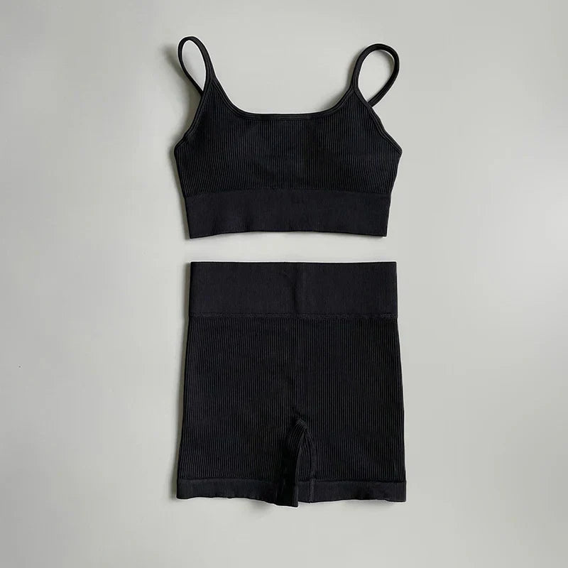 Seamless Yoga Set Gym Suits With Shorts Crop Top Sport Bra Women's Shorts 2 Pieces Set Running Workout Outfit Fitness Clothing
