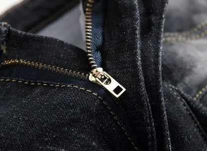 Zipper Pocket Retro Nostalgic Jeans Men's New Style High Street Motorcycle Fashion Stretch Slim Straight Denim Trousers Male